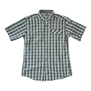 Eddie Bauer Button Down Shirt Men's Short Sleeve Medium Plaid 2 Chest Pockets